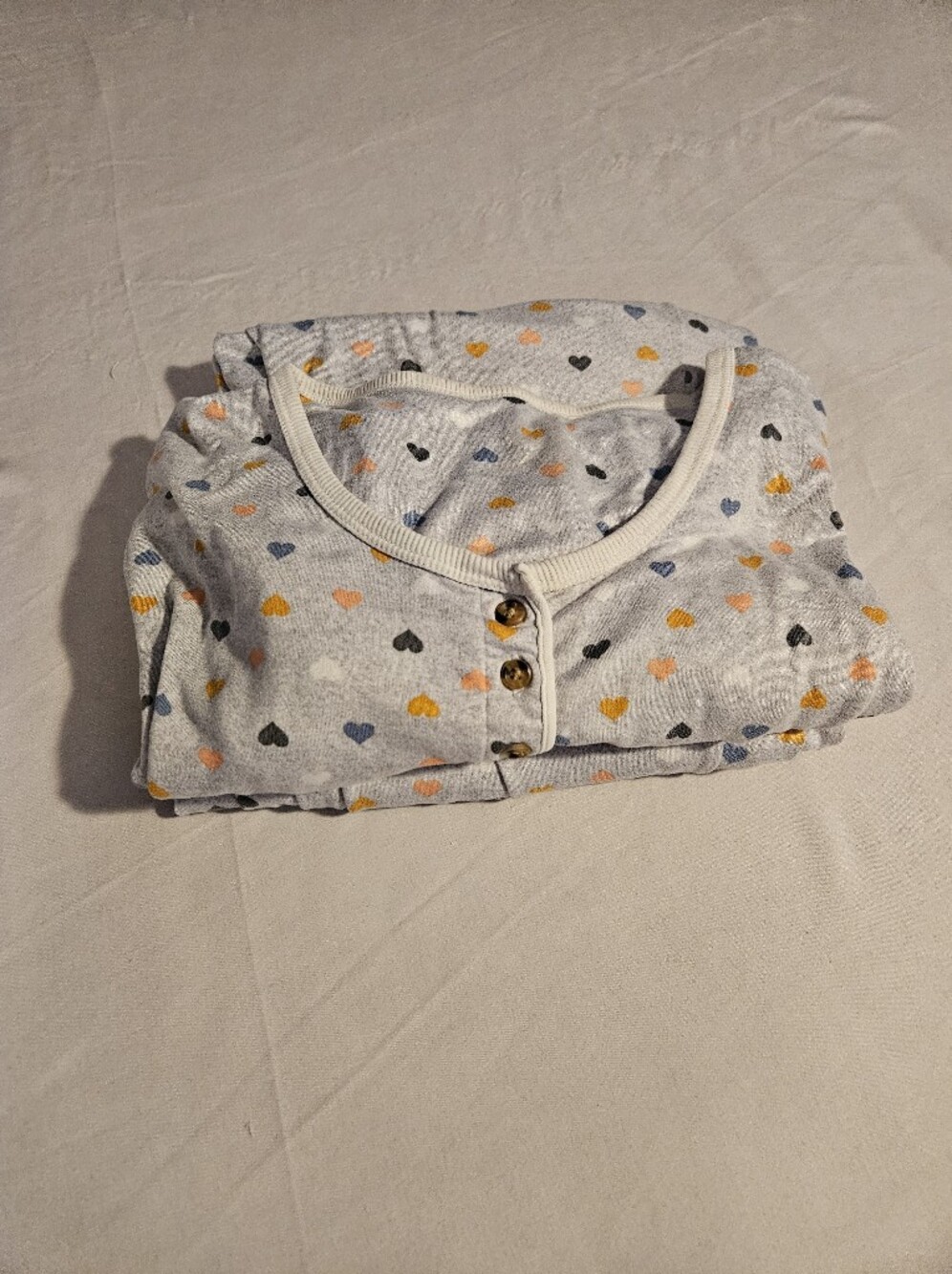 Cuddl Duds Heart-Print Pajama Top - Gray with Multicolor Hearts